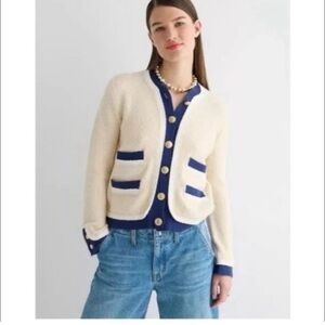 J. Crew Cream and Blue Boucle Lady Jacket